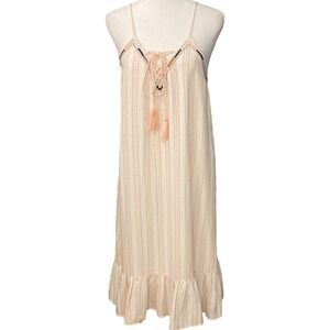 Sugar + Lips Womens Julianne Tiered Trapeze Dress White Pink Size Small